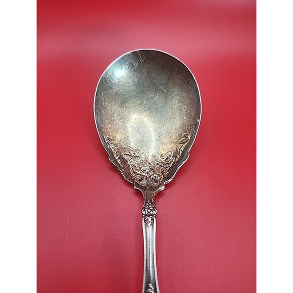 Antique 1908 Rogers LA VIGNE Solid Smooth Casserole Spoon 8 7/8" A1 Silverplate - Picture 4 of 7